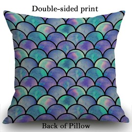 Smooffly Cushion Covers 45 x 45 cm, Watercolor Rainbow Scales of Mermaid Pillow cover Cotton and Linen Pillow case Cushion Cover for Sofa outdoor garden bed couch cushion