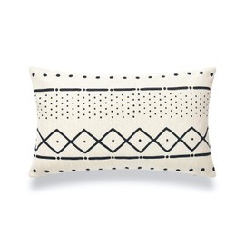 Hofdeco Decorative Lumbar Pillow Cover HEAVY WEIGHT Cotton Linen African Mud Cloth Ethnic Natural Dots and Line 12"x20" 30cm x 50cm