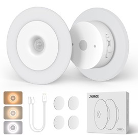 JVURICE Nachtlicht mit Bewegungssensor, 3 Farbtemperatur Aufladbar LED Nachtlichter, 3 Modi Flurbeleuchtung, Nachtlicht Kinder Sanftes Dimmen für Flur, Schlafzimmer, Wohnzimmer,Type A-2 Stück