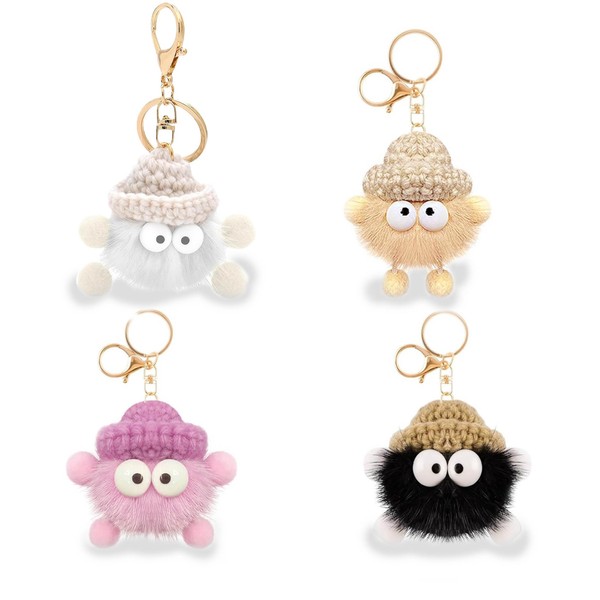 Thapncow Set of 4 Plush Keyrings, Cute Soft Plush, Key
