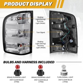 CLERYYE Tail Light Assembly Pair Compatible with Silverado 07-13 1500 | 07-14 2500HD 3500HD, Replaces 25958482 25958483, w/Bulb Harness, Left and Right Side, White Housing Red Border