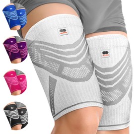 Hamstring Compression Sleeve 1 Pair, Upper Leg Sleeves, Thigh, Quad & Groin Support for Men and Women, Anti-Slip Thigh Brace & Wrap for Running, Workout, Sports Recovery White S