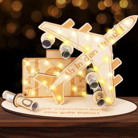 Birthday Money Gift Wood, Holiday Fund, Money Gift Travel, Honeymoon, Plane Gift, Wooden Travel Fund Gifts for Friends, Family, Lovers, Women and Men (Travel Ornament)