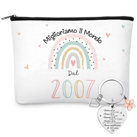 Xuniea 18th Birthday Gifts for Women 2007 Cosmetic Bag and Key Ring 2007 Make Up Bag with Rainbow Motif Creative Travel Gifts for Daughter Sister Girlfriend Colleague