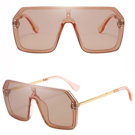 Oversized Sunglasses for Women Big One Piece Trendy square Rimless Visor Sunglasses Shield Large Shades Brown