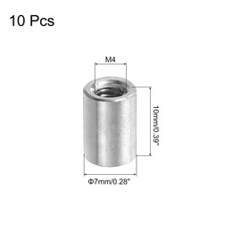 uxcell M4x0.7mm Round Coupling Nuts, 10 Pcs Carbon Steel Connector Nuts Fasteners Rod Bar Stud 10mm for Industrial Construction Fasteners, Silver