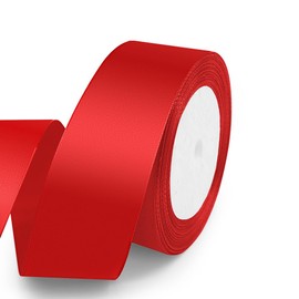 KMER LIFE 1-1/2 Inches x 25 Yards Red Satin Ribbon Solid Fabric Ribbons for Crafts, Wedding Decor, DIY Hair Accessories, Sewing, Gift Package Wrapping, Valentine's Day Bouquet and More