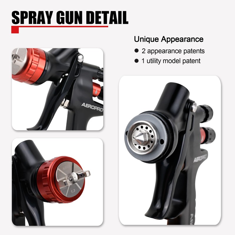 AEROPRO Tools A608 HVLP Air Spray Gun Kit, 1.3mm Nozzle,