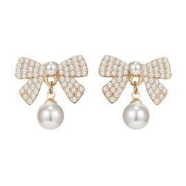 Bow Tie Style Faux Pearl Earrings for Women Elegant Bowknot Statement Wedding Cocktail Party Dangle Drop Earrings - Bowknot Pearl