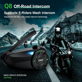EJEAS Motorcycle Helmet Bluetooth Headset Q8, 6 Riders Group Talking 1000M Motorbike Helmet Mesh Intercom Communication System with Music Sharing/FM/Voice Assistant and IP67 Waterproof