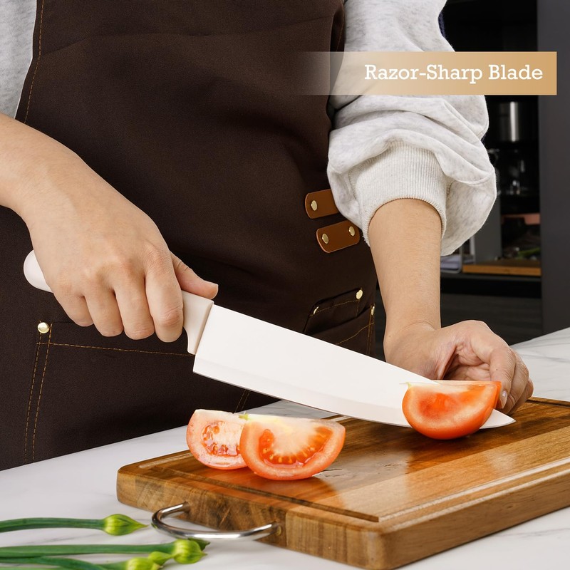 Elitequo 8 Piece Kitchen Knife Block Set with Sharpener,Dishwasher Safe,German