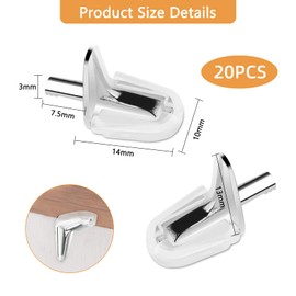 Shelf Brackets, Supports, Floor Supports, Bookcase, Supports, Glass Floor Support, 3 mm Shelf Support, Shelf Support for Cabinet, Bookcase, Furniture (20, White)