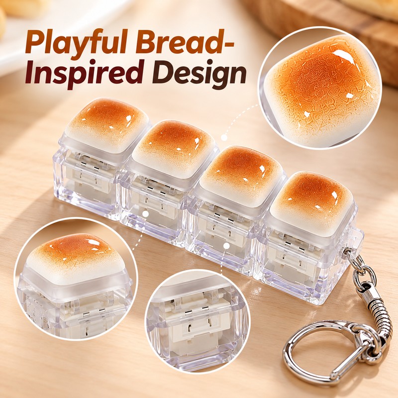 Bread Fidget Keychain for Everyday Use – Clickable Keyboard Keycaps