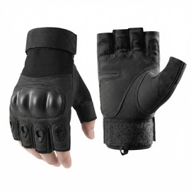 KEYSDEX Adult Fingerless Motorcycle Gloves - Soft Shell Protection,Breathable Grip,Wrist Support for Motorbike Riding,Exercise & Fitness,Tactical Training,Cycling,Wild Survival Black L