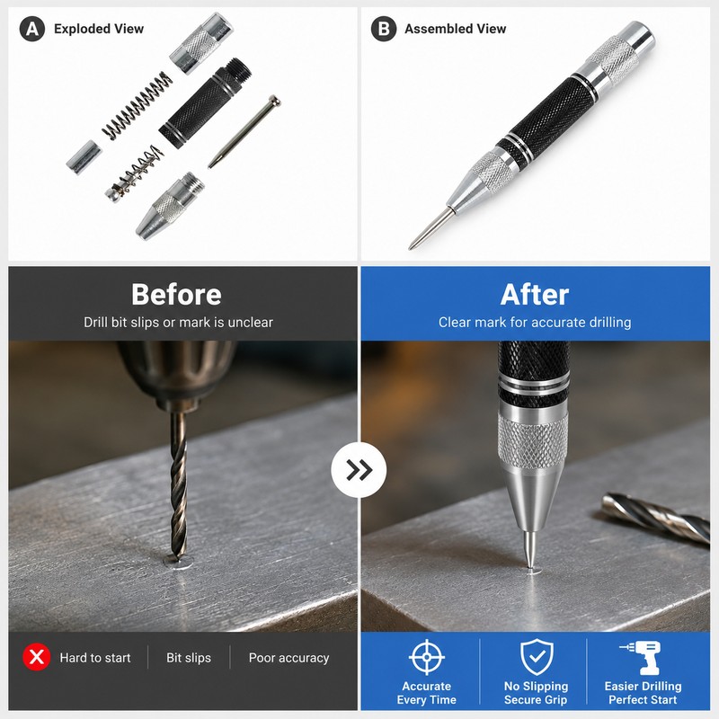 Automatic Center Punch Tool for Drill Marking – Spring Loaded