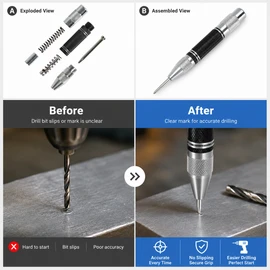 Automatic Center Punch Tool for Drill Marking – Spring Loaded Alloy Steel Marker for Wood, Metal & DIY Repairs