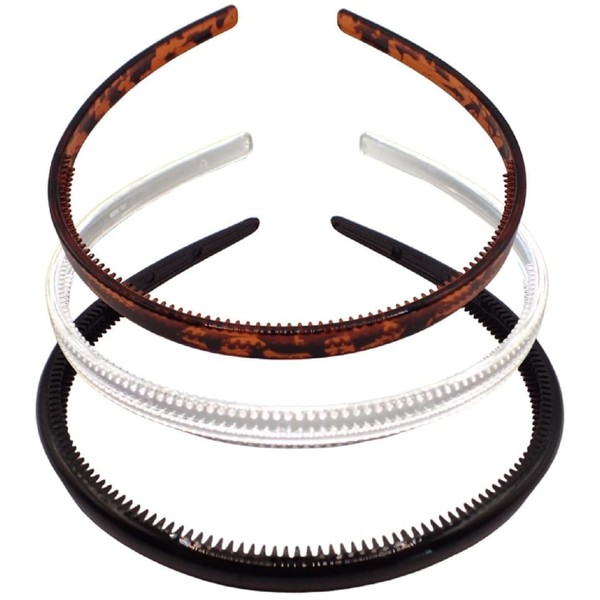 Topkids Accessories Plastic Headband Black Transparent Turtle Headband Hair Band Comb (3 Pieces x 1cm, Black+Clear+Brown)