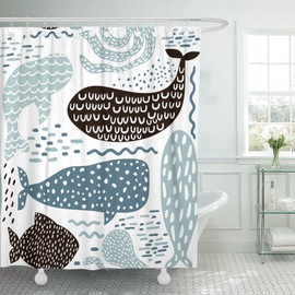 Emvency Shower Curtain Nautical Sea Animal Kids Fur Seal Whale Octopus Fish Childish Waterproof Polyester Fabric 60 x 72 inches Set with Hooks