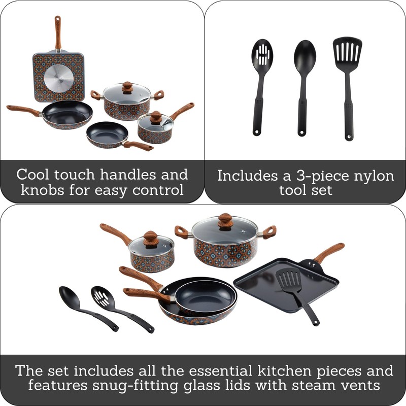 IMUSA 10pc Mexican Talavera Design Cookware Set with Tools