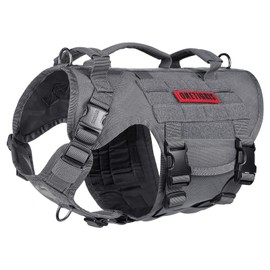 OneTigris Large Tactical Dog Harness, No Pulling Adjustable Dog Vest Harness, Heavy Duty Dog Harness with Handle, Large Hook and Loop Panels for Patch(Grey,S)