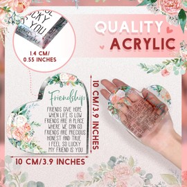 Spiareal Gift for Friend Friendship Women Friend Friendship Birthday Cheer up Gift Acrylic Heart Butterfly Keepsake Paperweight for Home Office Table Shelf(Pink Flower)