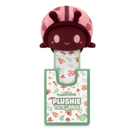 TeeTurtle Plushiverse - Plushie Tote Bag - Valentine’s Day - Cute Kawaii Pink Ladybug, Green, And White Plants And Mushrooms - Novelty Foldable Shoulder Bag