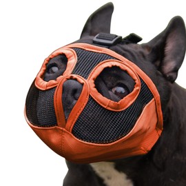 Short Snout Dog Muzzle- Adjustable Bulldog Muzzle Breathable Mesh Dog Mask for Biting Chewing Barking Training Licking and Grooming (S(9"-12"), Orange)