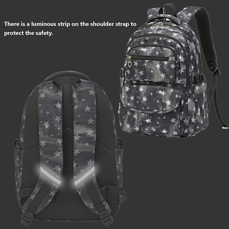 SIVENKE 3Pcs Middle School Schoolbag Star Printing Waterproof School Backpack