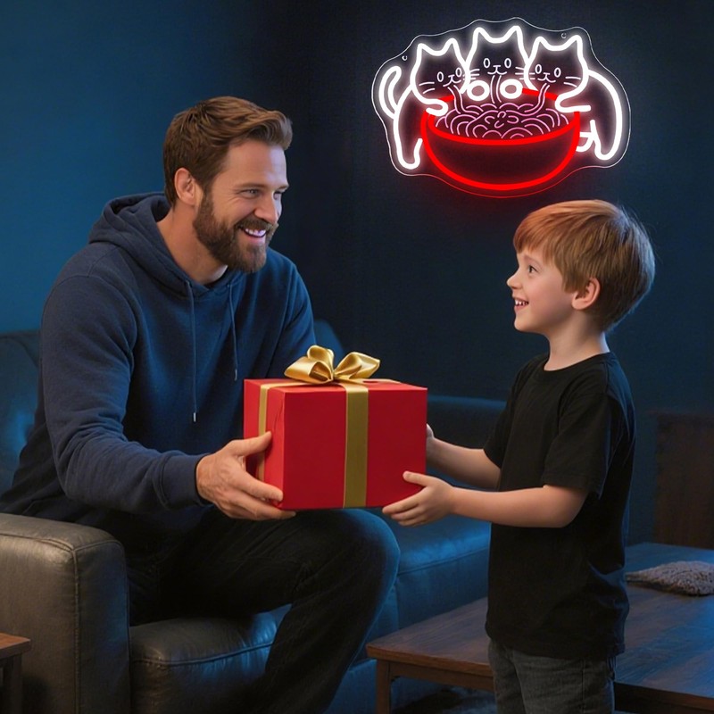 Ramen Cat Neon Sign for Wall Decor Dimmable Ramen Noodles