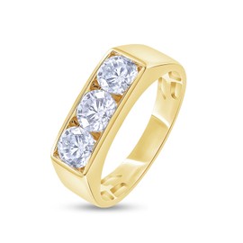 Wishrocks 3 Stone Men's Ring Lab Created Moissanite Wedding Band Ring For Men's In 14k Yellow Gold Plated Sterling Silver Jewlery Gift For Him Her (1.00 Cttw) Ring Size -9