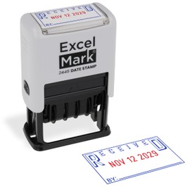 ExcelMark 2445 Date Stamp with Text - Blue and Red Ink (Gray Mount, Received)