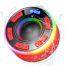 PRSCFUM Bluetooth Dusche Lautsprecher, Tragbarer Bluetooth Lautsprecher Stereo Sound mit Saugnapf/Lanyard, Drahtloser Lautsprecher für Badezimmer/Reise/Strand