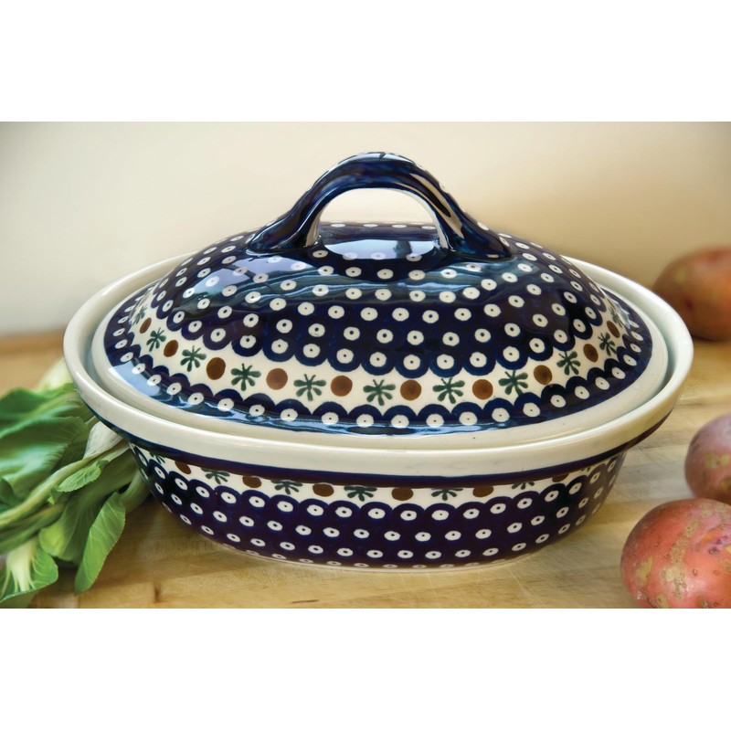 Blue Rose Polish Pottery Nature Roaster with Lid