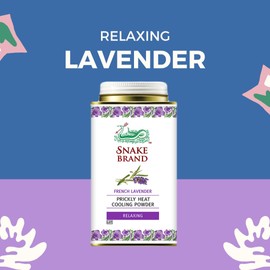 SNAKE BRAND Prickly Heat Cooling Body Powder 140g (Relaxing Lavender, Pack of 1)