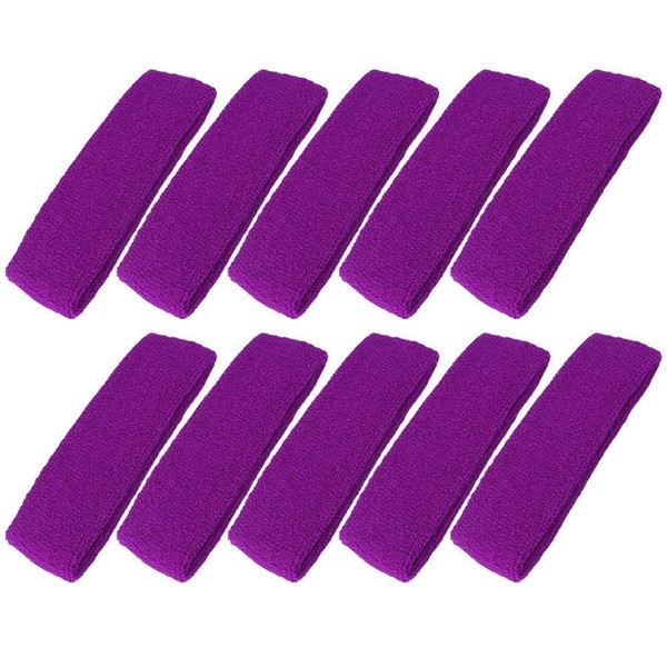 Mallofusa ? 10 PCS Cotton Sports Basketball Headband/Sweatband Head Sweat Band/brace Gift Party Outdoor Activities (Purple)