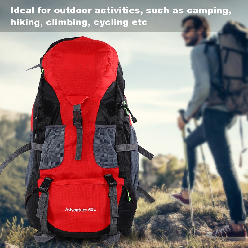 50L Waterproof Bag Camping Climbing Outdoor Travel Hiking Backpack Red
