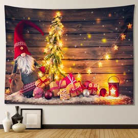 JOTOM Christmas Tapestry 59x51 Inch Wall Hanging Blanket Winter Gnome Xmas Tree Tapestries Chirstmas Party Decorations Wall Art for Living Room Bedroom Dorm Home Decor 150x130cm (Dwarf Gift)