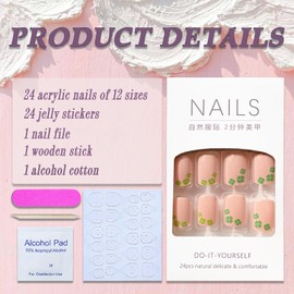 St. Patrick's Day Press on Nails Short Square French Tip Fake Nails Nude Full Cover Bright Green Clover Nail Tip False Nails with Designs Glossy Glue on Nails Acrylic Artificial Nails for Women Girls