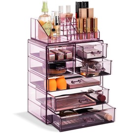 Sorbus Clear Cosmetic Makeup Organizer - Make Up & Jewelry Storage, Case & Display - Spacious Design - Great Holder for Dresser, Bathroom, Vanity & Countertop (3 Large, 4 Small Drawers) [Purple]