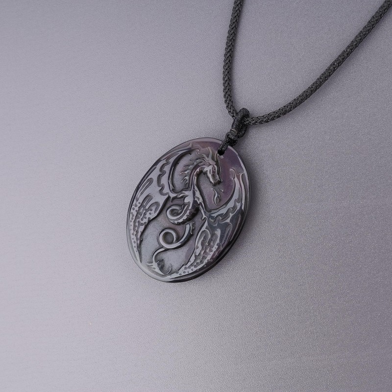 coai Mens Black Obsidian Stone Dragon Amulet Pendant Necklace
