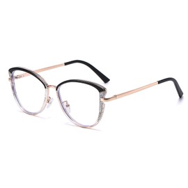 LJCZKA Katzenauge Blaulichtfilter Brille Damen Brille Ohne Stärke Cateye Metall Rahmen Anti-Müdigkeit Computerbrille für Gaming, Handy und TV