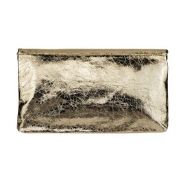 JNB Women's Cracked Metallic Fabric Foldover Clutch with Tassel, Gold