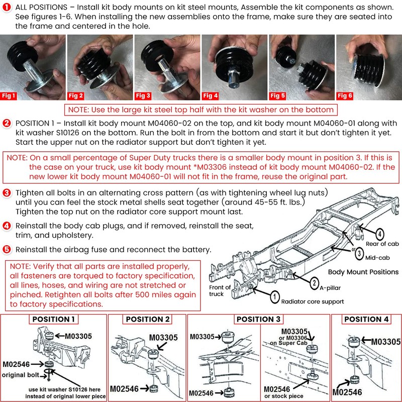 KF04060BK Body Mount Bushing Kit for Ford F250 F350 Super