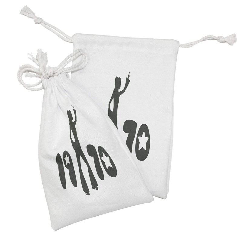 Ambesonne 70s Party Fabric Pouch Set of 2, Retro Seventies