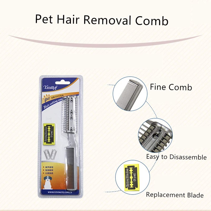 2Pcs Razor Comb for Dogs Cats with Extra Blades Double