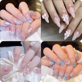 3Sheets 5D Embossed Cute Nail Stickers Summer Shell Starfish Mermaid Nail Decals Pink Butterfly Rose Flower Nails Art Stickers Heart Bow Nails Supplies for Women Girls DIY Manicure Decoration