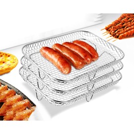 Air Fryer Rack, Stackable Stainless Steel Air Fryer Basket, 3 Layers Dehydrator Rack for Air Fryer Oven Press Cooker, Rectangle Air Fryer Accessories（7.6"Lx5.3"Hx3.7"H）