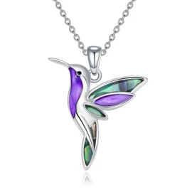 MEIDERBO Hummingbird Necklace 925 Sterling Silver Hummingbird Abalone Shell Pendant Necklace Hummingbird Jewelry Gifts for Women Mom