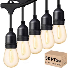 Svater Outdoor String Lights 200 FT, E26 Socket, 64pc S14 Shatterpoof Bulbs, 1 Watt Dimmable 2700K Warm White, IP65 Waterproof Commercial Grade Patio Light (4 Pack X 50FT)