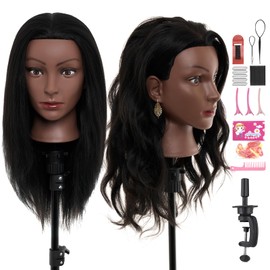20-22 Inch 100% Mannequin Head Human Hair,Real Human Hair Mannequin Head for Braiding,Cosmetology Manikin Doll Head for Styling with Table Clamp Hair Braiding Set(Brown)